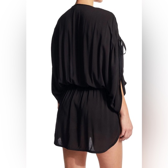 Kurt Geiger London Black Evil Eye Embellished Swim Cover Up Kaftan Size Medium - Picture 2 of 11